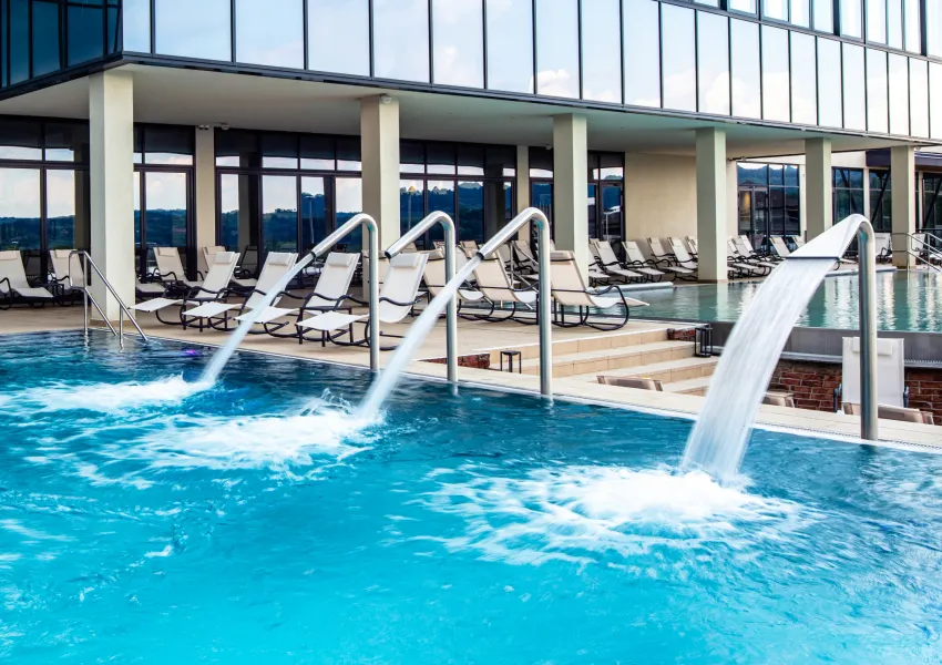 Large commercial swimming pool kept clean and clear